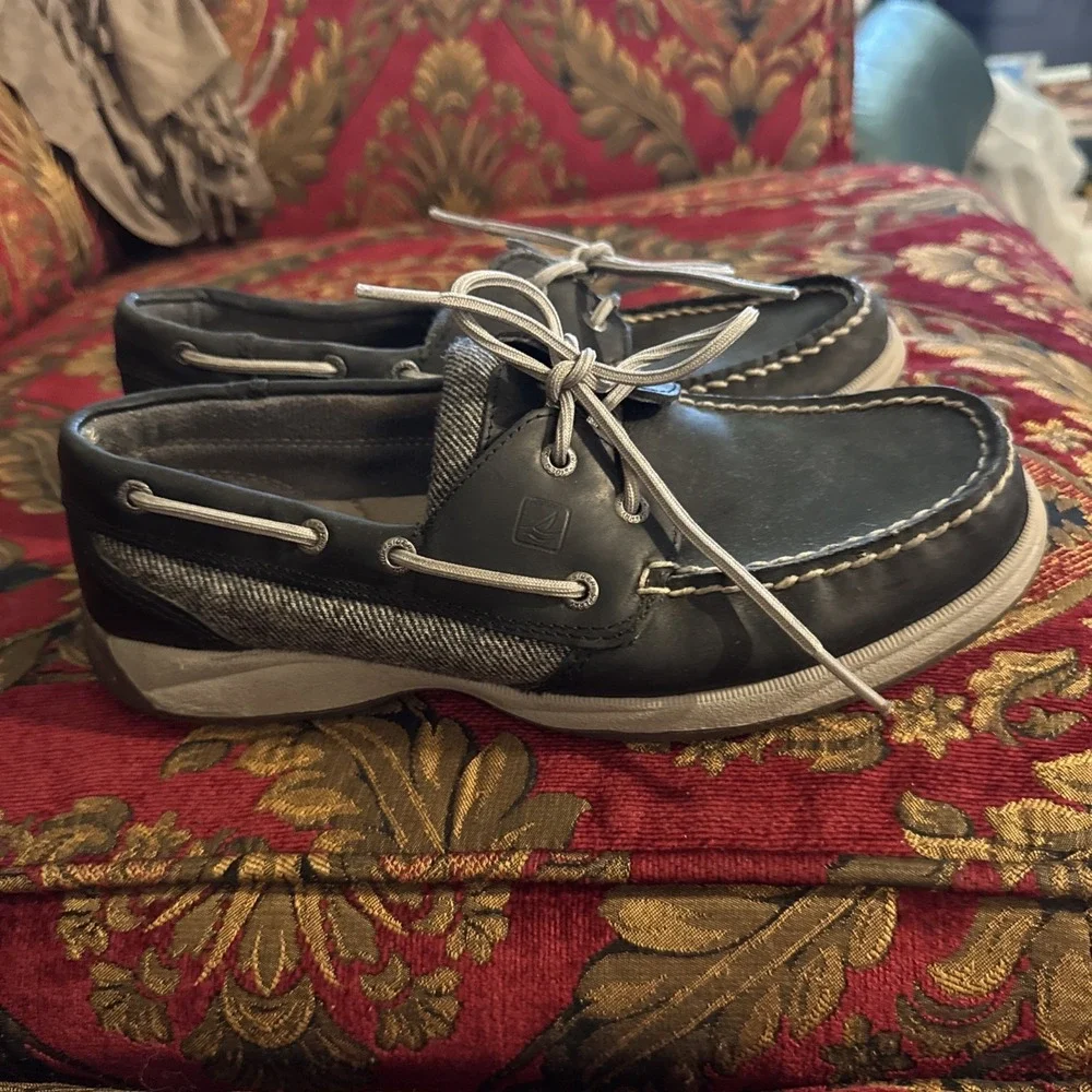 Womens Sperry Top Sider navy leather casual boat shoes sz 7.5